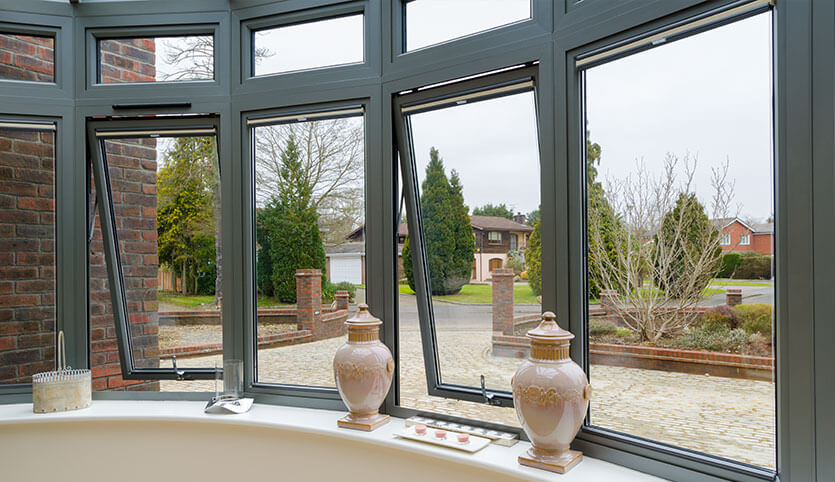 Aluminium bay window interior view close up