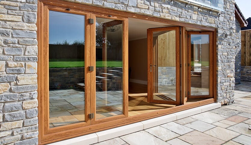 Oak effect uPVC bifold door