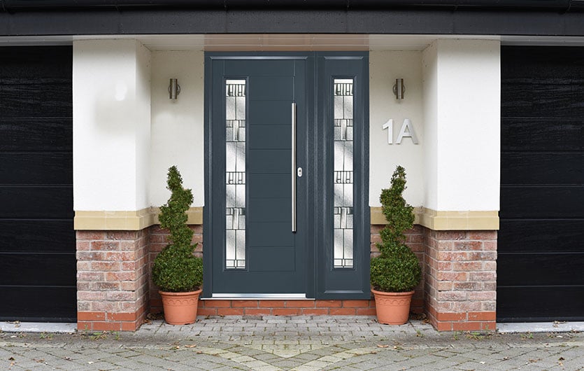 A composite front door in anthracite grey.