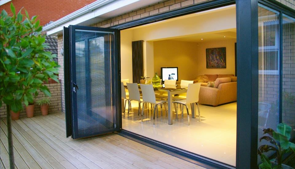 Large black bifold doors.