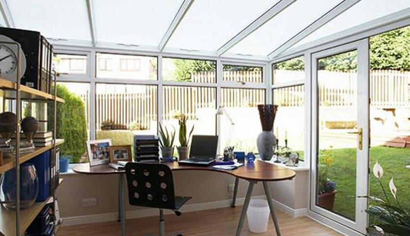 Polycarbonate roofing on a conservatory roof.