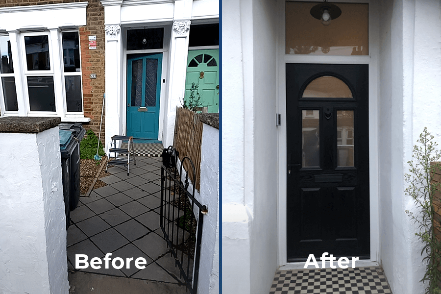 before and after of black composite door project