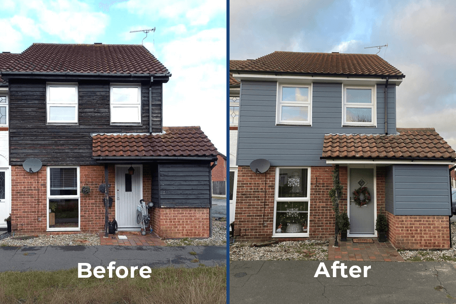 before and after of grey cladding on house project