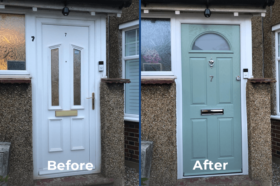 before and after of green composite door