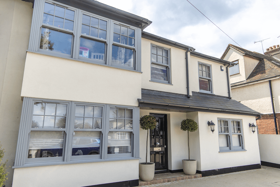 Grey vertical sliding windows