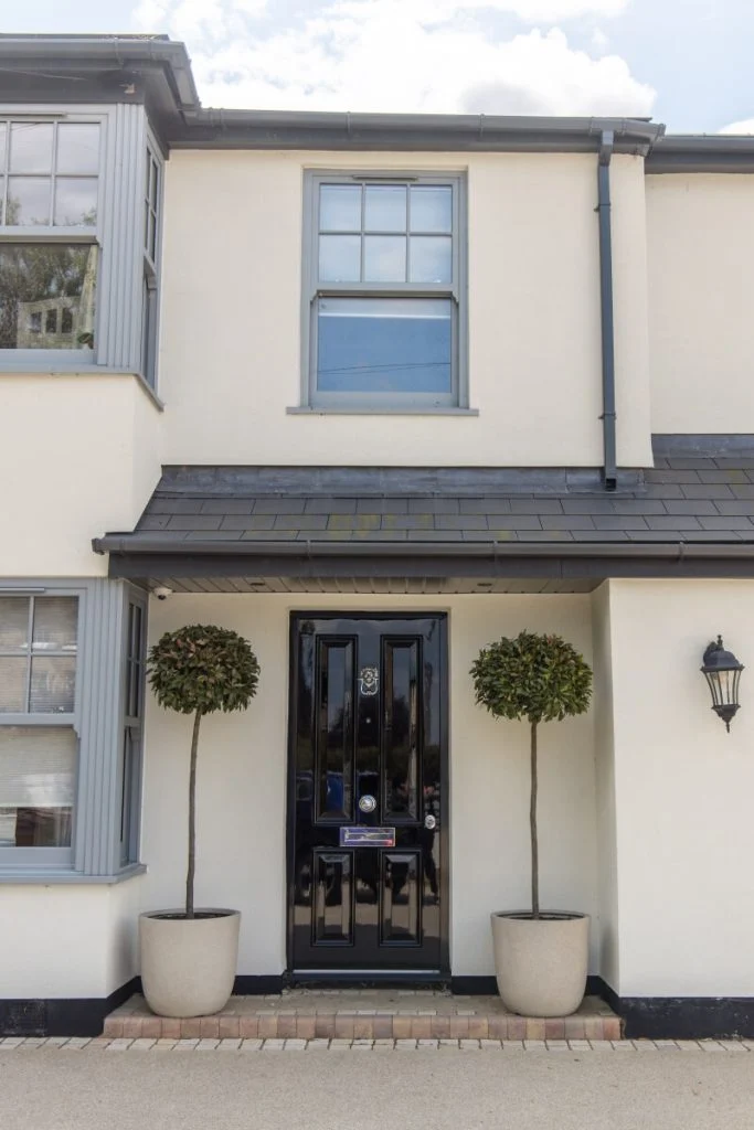 Grey vertical sliding windows