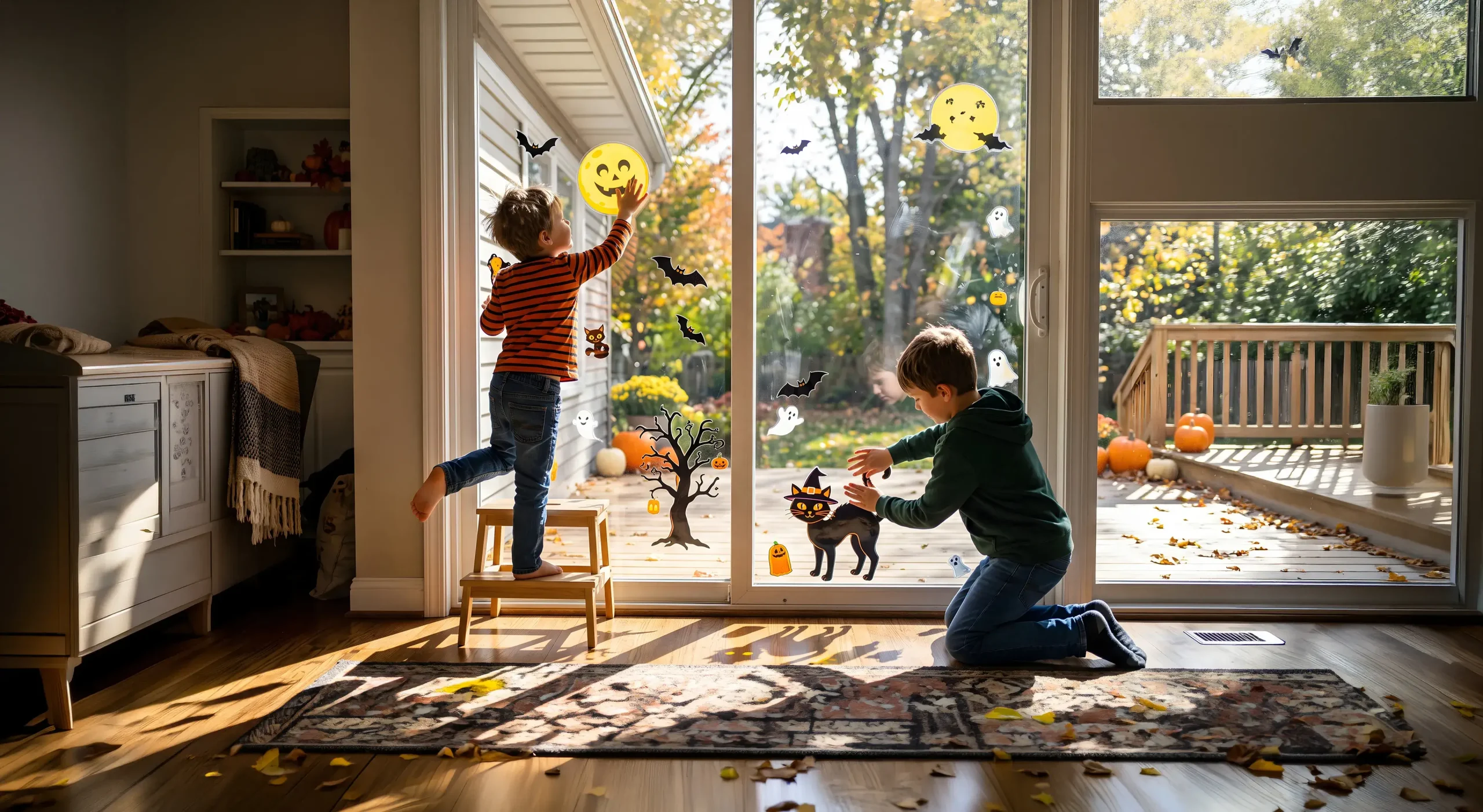 Halloween setting with kids playing